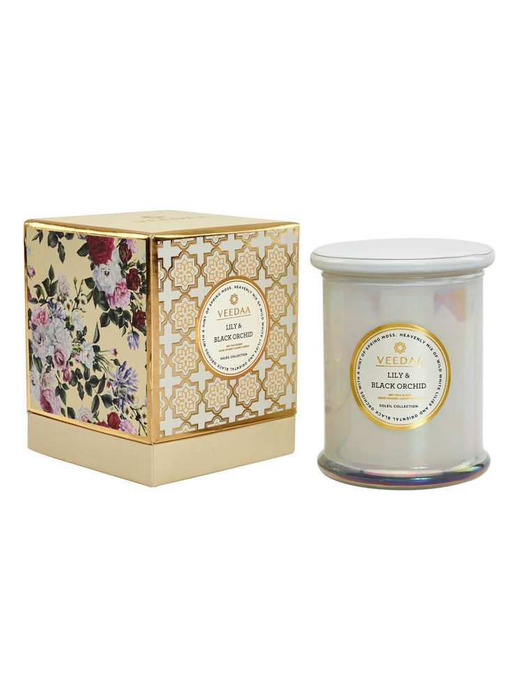 Veedaa Lily & Black Orchid Danube Glass Scented Candle-image-9