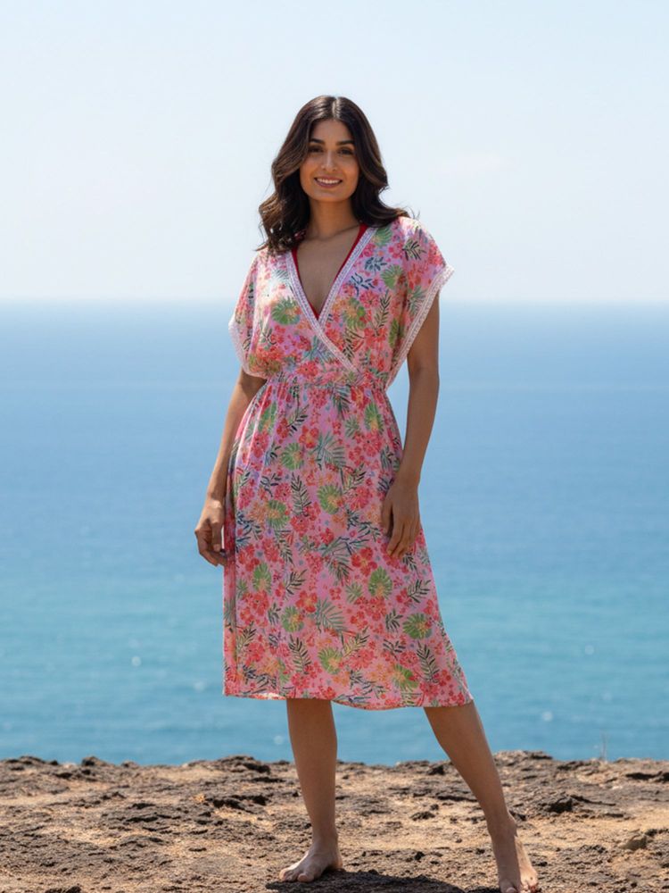 AOBA Pink Floral Summer Beachwear Dress-image-43