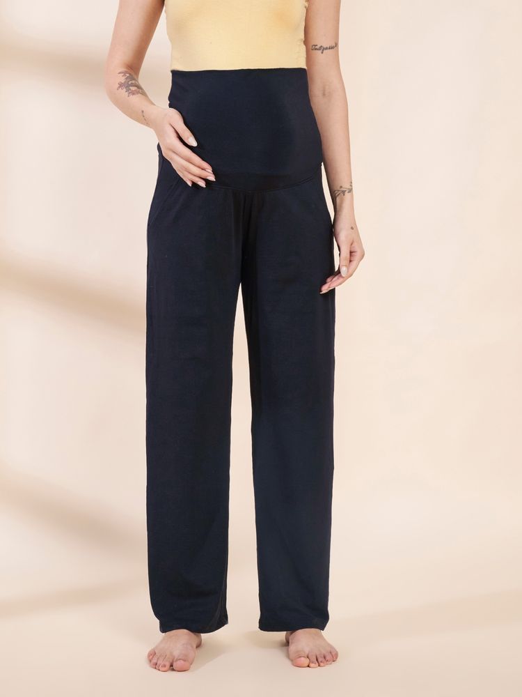 Secret Wish Navy Blue Soild Hosiery Maternity Track Pant-image-31