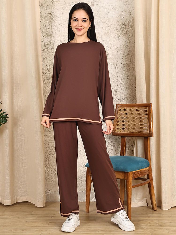 Kanvin Women Brown Solid Full Sleeves Night Suit-image-19