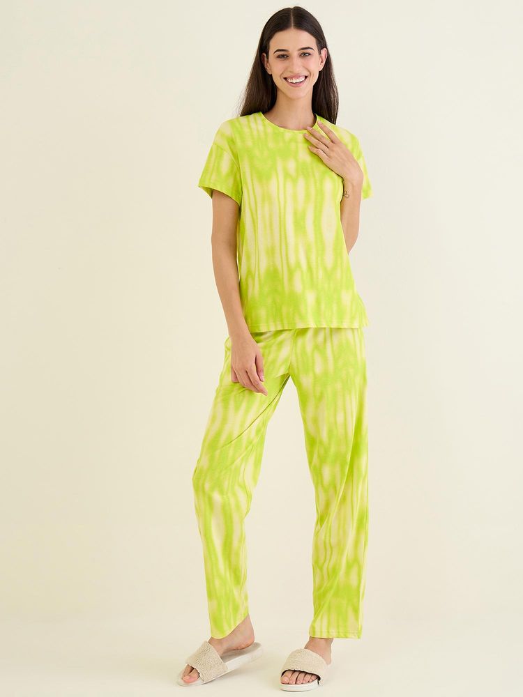 Sweet Dreams Women Lime Green Tie and Dye Printed Top and Pajama-picture-18