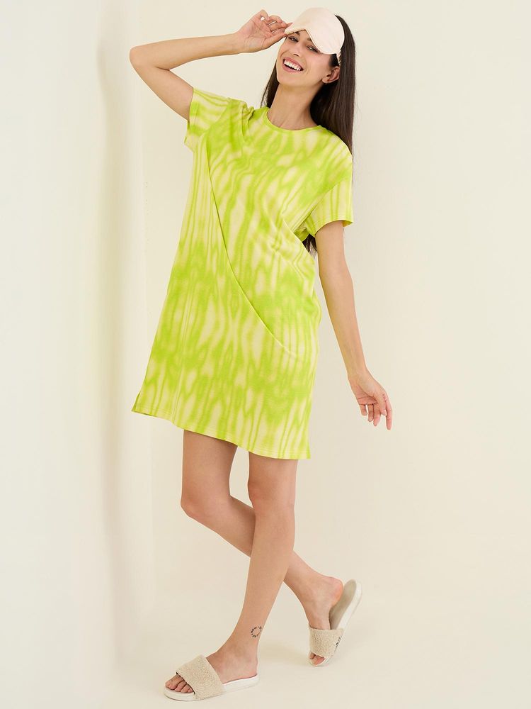 Sweet Dreams Women Lime Green Tie and Dye Printed short night dress-picture-20