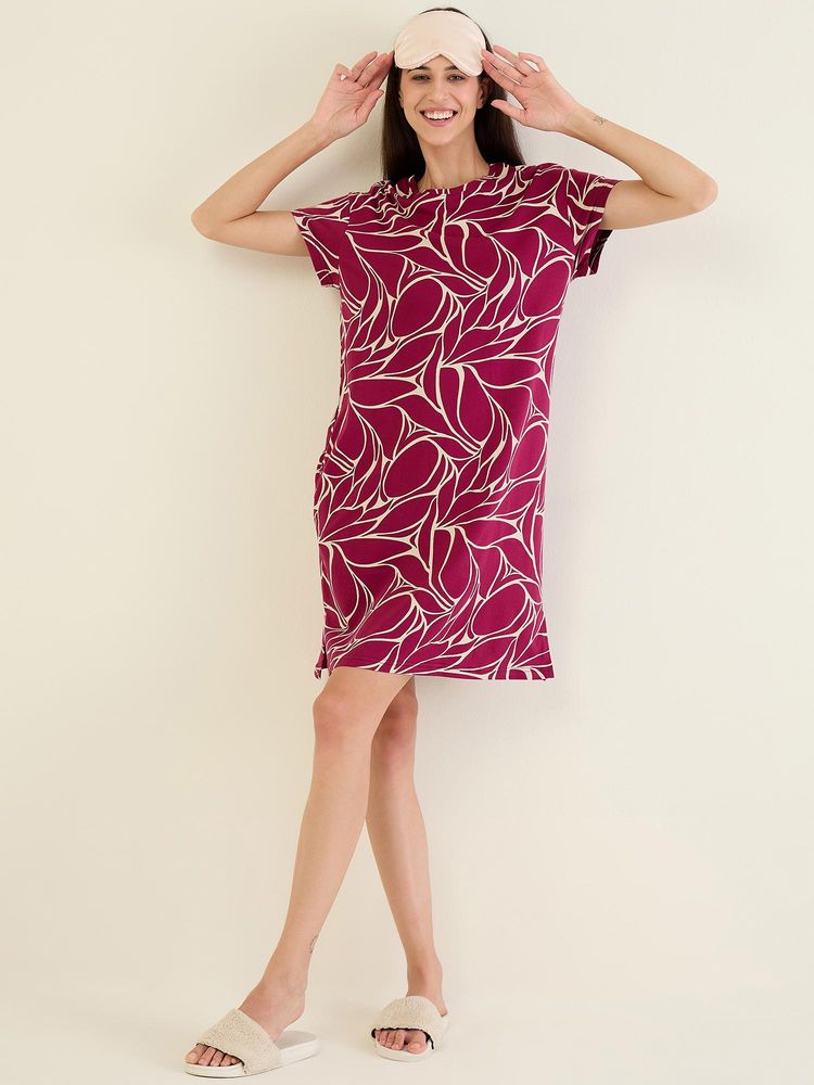 Sweet Dreams Women Red printed short length night dress-picture-44