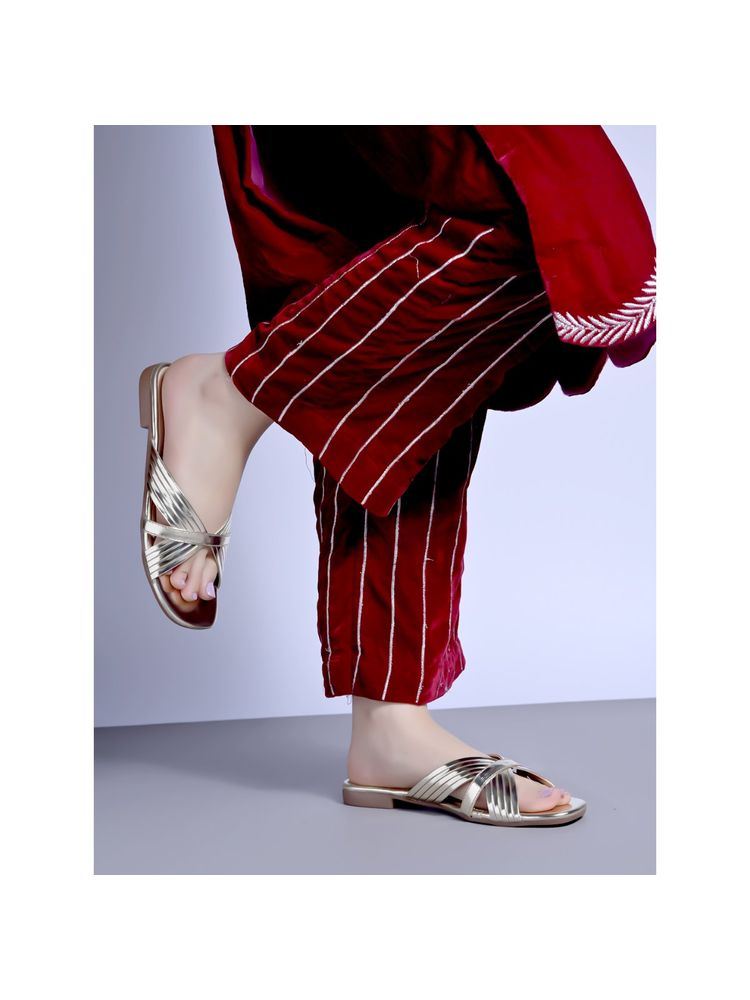 Shoetopia Embellished Golden Flats for Women