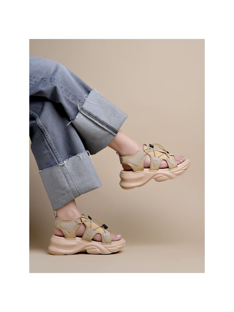 Shoetopia Smart Casual Beige Sporty Sandals for Women
