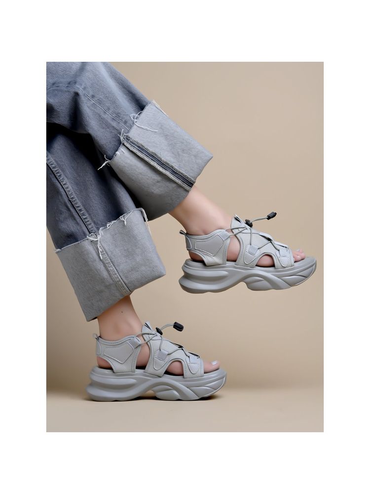 Shoetopia Smart Casual Grey Sporty Sandals for Women-image-35