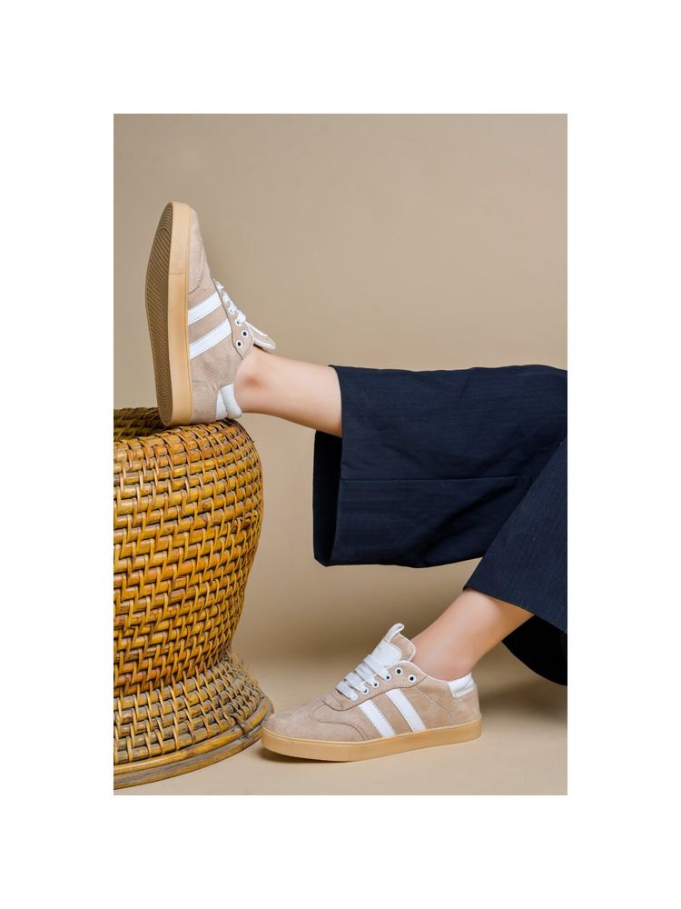 Shoetopia Beige Smart Sneakers for Women-picture-28
