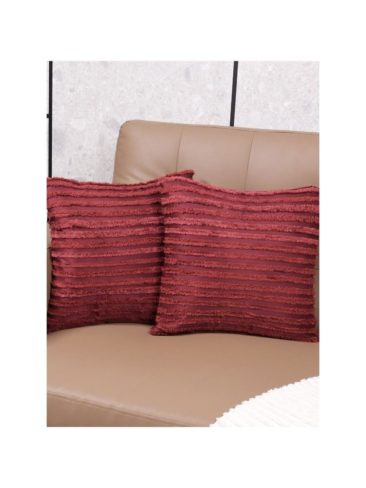Saral Home Maroon Axis Stripe Cushion Cover (Pack Of 2)-picture-11