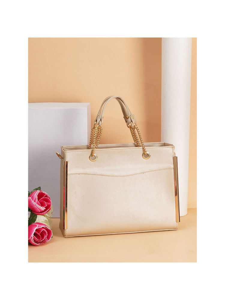 Fabbhue Women's Gold Solid Handheld Handbag