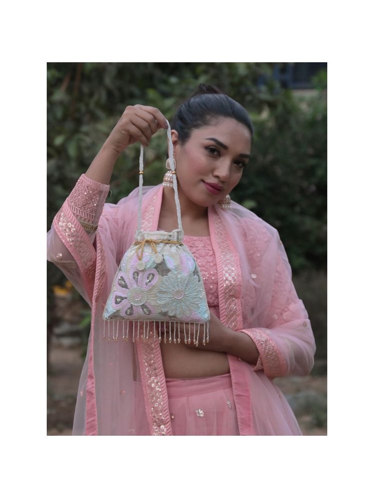 Odette Multicolor Beads and Sequins Embellished Potli Bag For Women-image-17