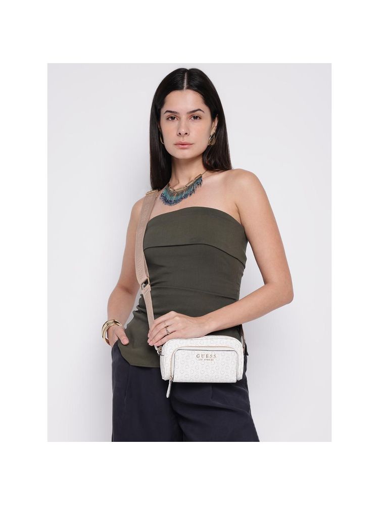 guess fashion Guess White Printed Saffron Mini Sling Bag-picture-25