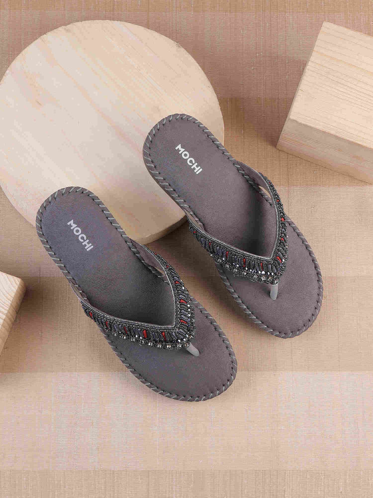 Mochi Women Grey Party Slip-On Sandals-image-24