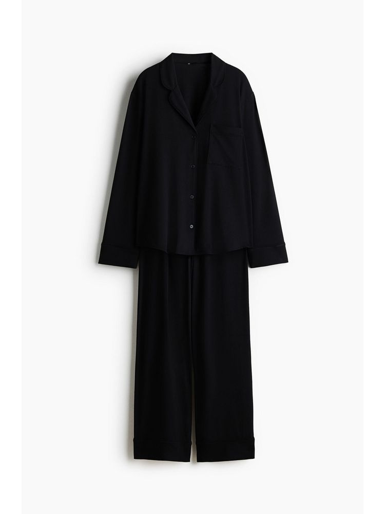 H&M Women Black Viscose-Blend Pyjamas With Shirt-picture-29