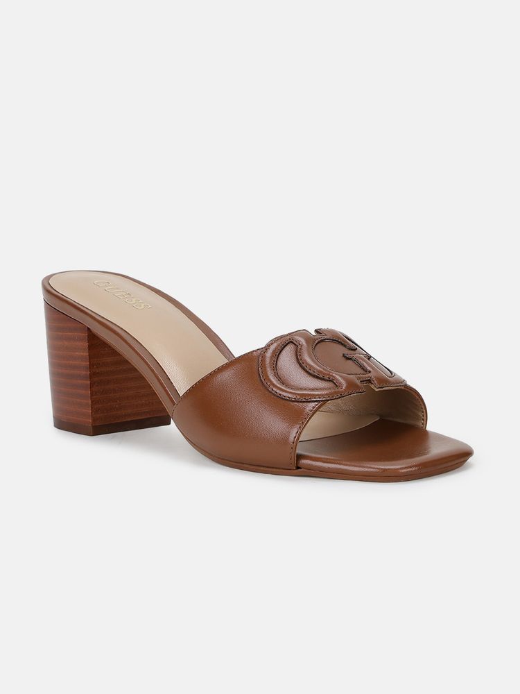 Guess Women Brown Solid Giulian Sabot Block Heels-image-43