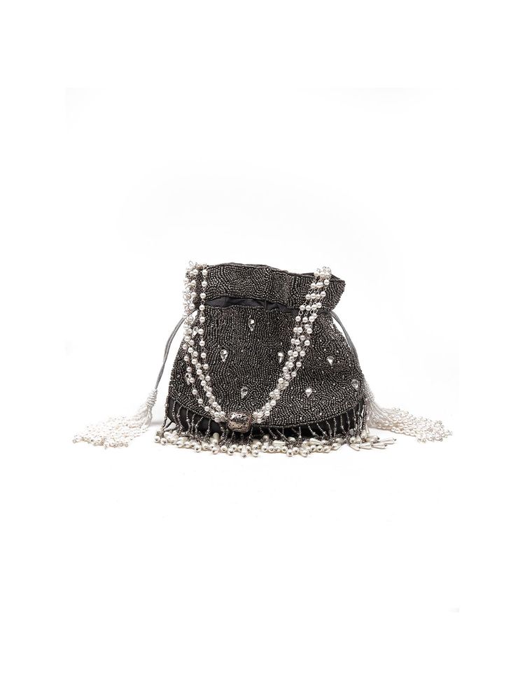 Odette Traditional Embellished Black Potli Bag-picture-20