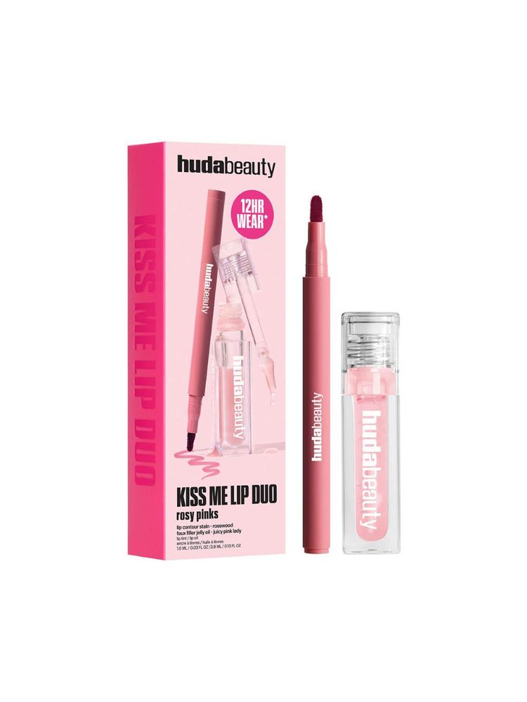 Huda Beauty Kiss Me Lip Duo Rosy Pinks Set - Rosewood N Juicy Pink Lady-image-27