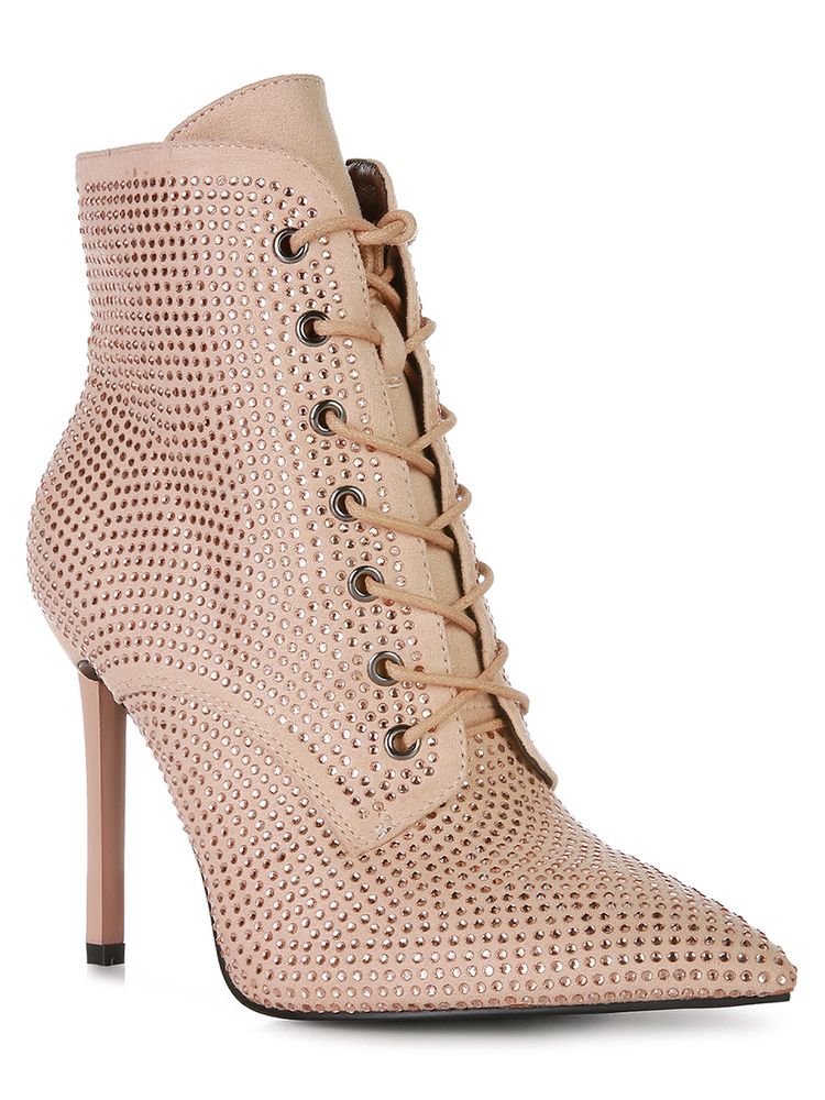 London Rag Women Cream Rhinestones Stiletto Casual Boots-image-27
