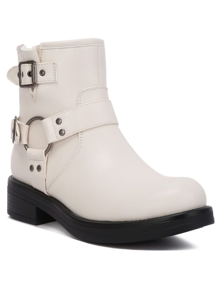 London Rag Women Cream Allux Pin Buckle Boots-image-32