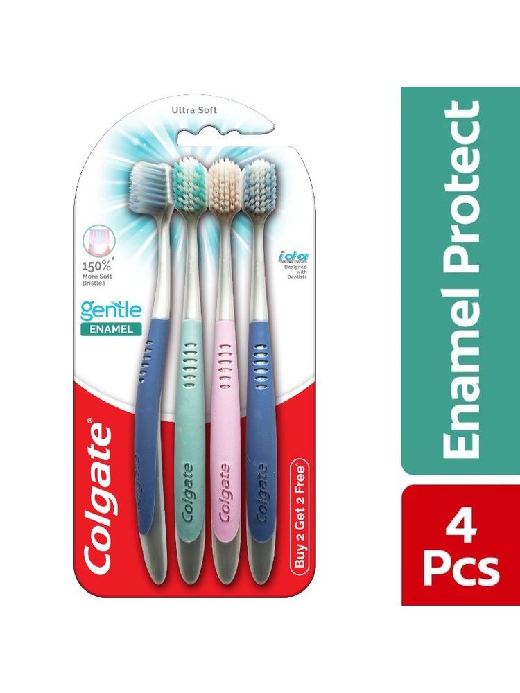 Colgate Gentle Enamel Ultra Soft Toothbrush, 4 Pcs (Buy2 Get 2), Soft Bristles for Enamel Care