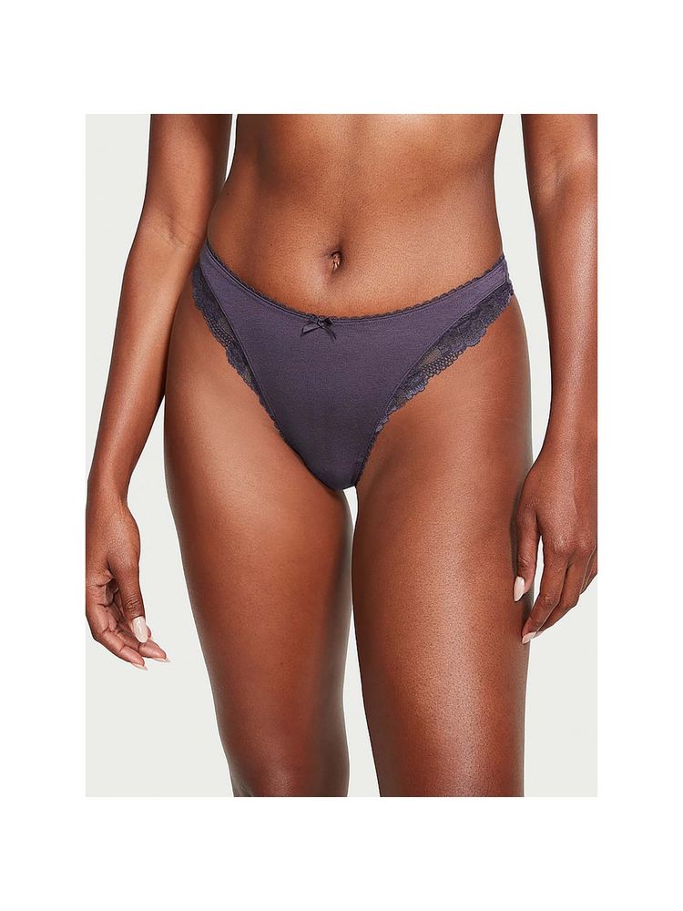 victoria's secret intimates Victoria's Secret Stretch Cotton Lace-Trim High-Leg Scoop Thong Panty - Grey-picture-10