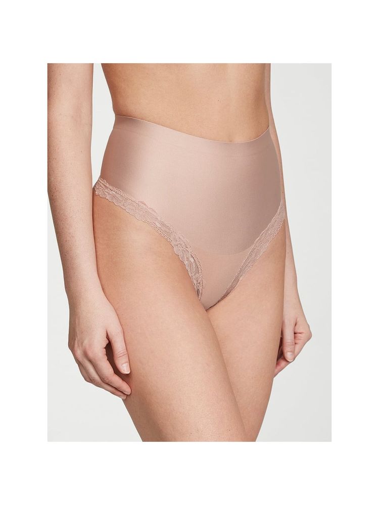 victoria's secret intimates Victoria's Secret Body by Victoria Smoothing Shimmer Lace-Trim Thong Panty - Beige-picture-32