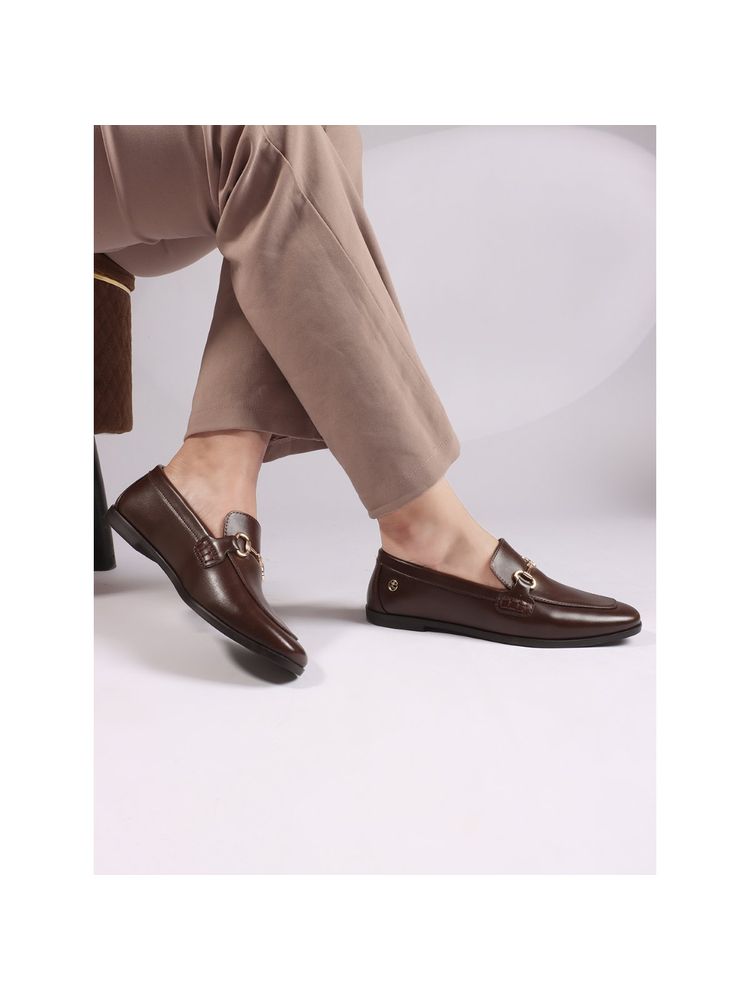 ELLE Brown Solid Slip-On Women Horsebit Loafers-picture-36