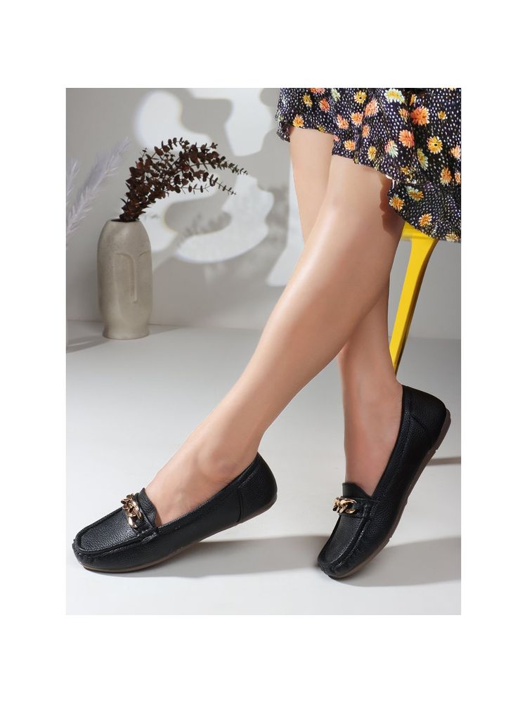 Iconics Women Slip On Black Loafers