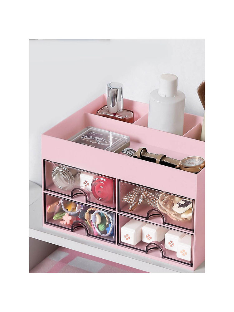 House of Quirk Pink Desk Organizer with Drawer 4 Plastic Compartment-image-30