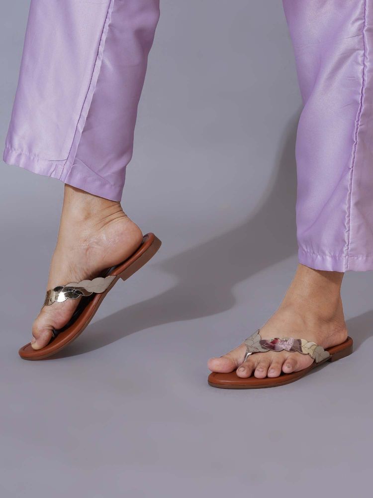 Shoetopia Classy Embellished Golden Flats-image-31
