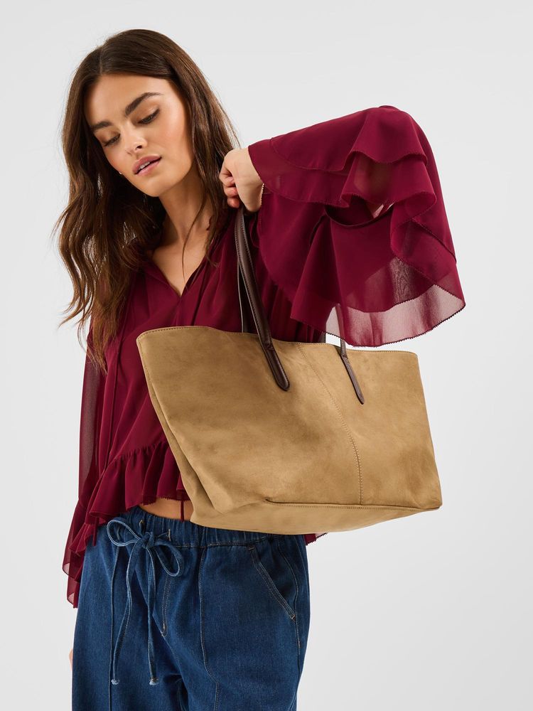 Accessorize London Women Cream Suedette Tote Bag-picture-10