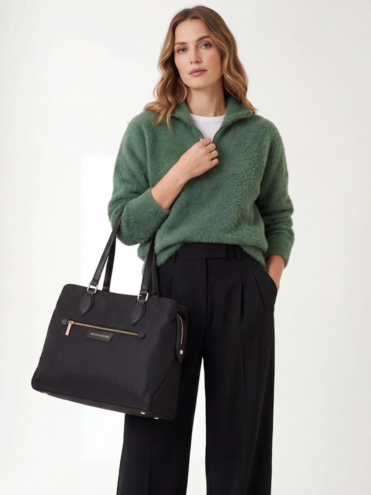 Accessorize London Women Black Mayra Nylon Tote Bag-image-1