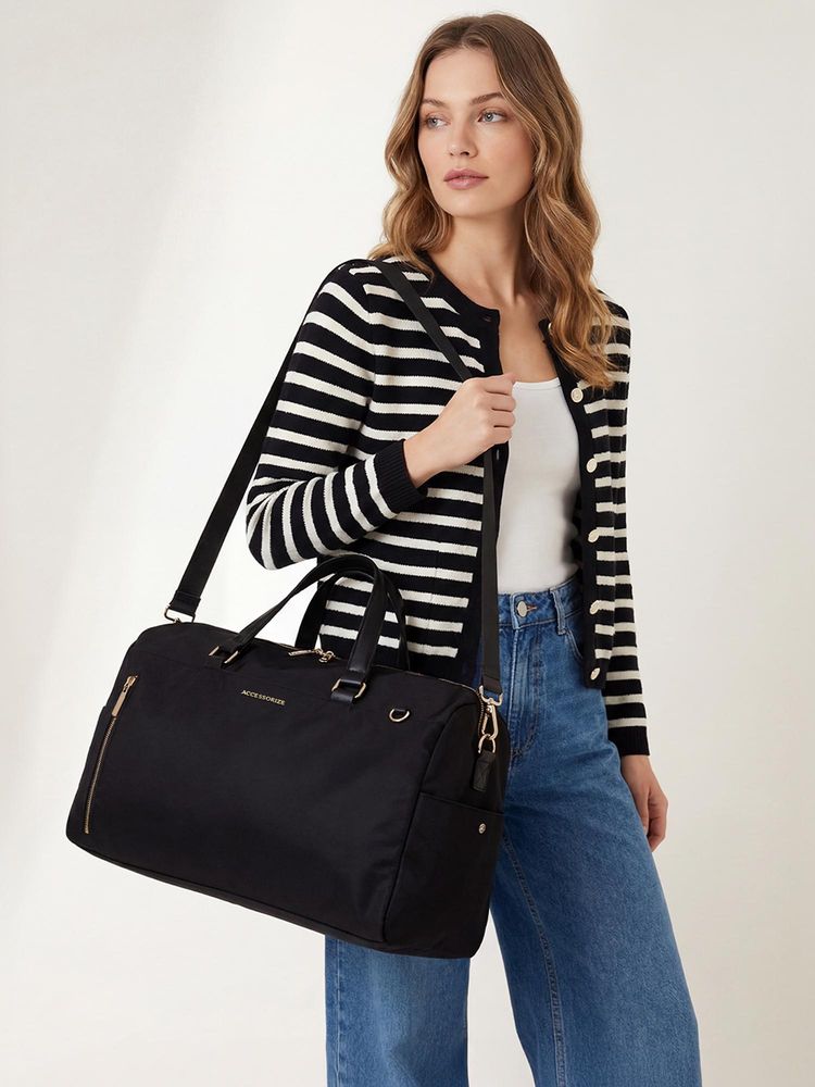 Accessorize London Women Black Brian Nylon Weekender Duffle Bag-picture-22