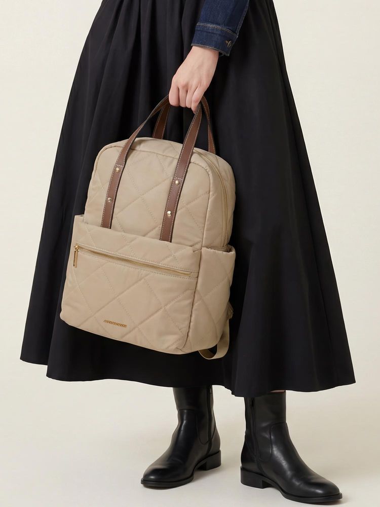 Accessorize London Women Cream Elara Quilted Backpack-picture-42