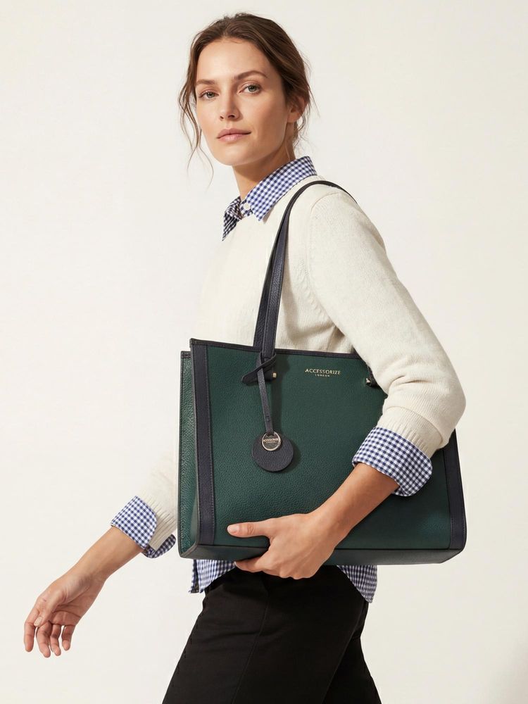 Accessorize London Women Green Avira Colorblock Tote Bag-image-36