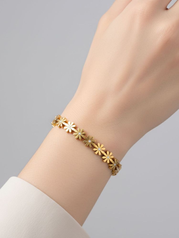 RACHIVA 18K Gold Plated Daisy Floral Bangle Kada For Women-image-4