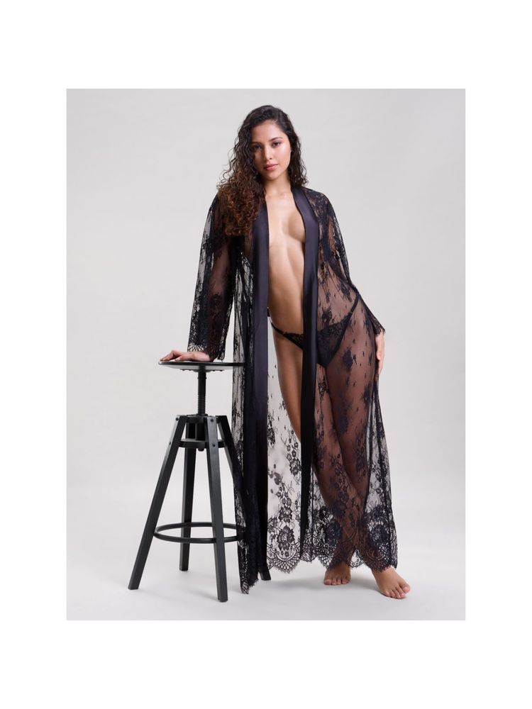 Mysthelle BLACK LACE LONG ROBE WITH THONG-picture-44