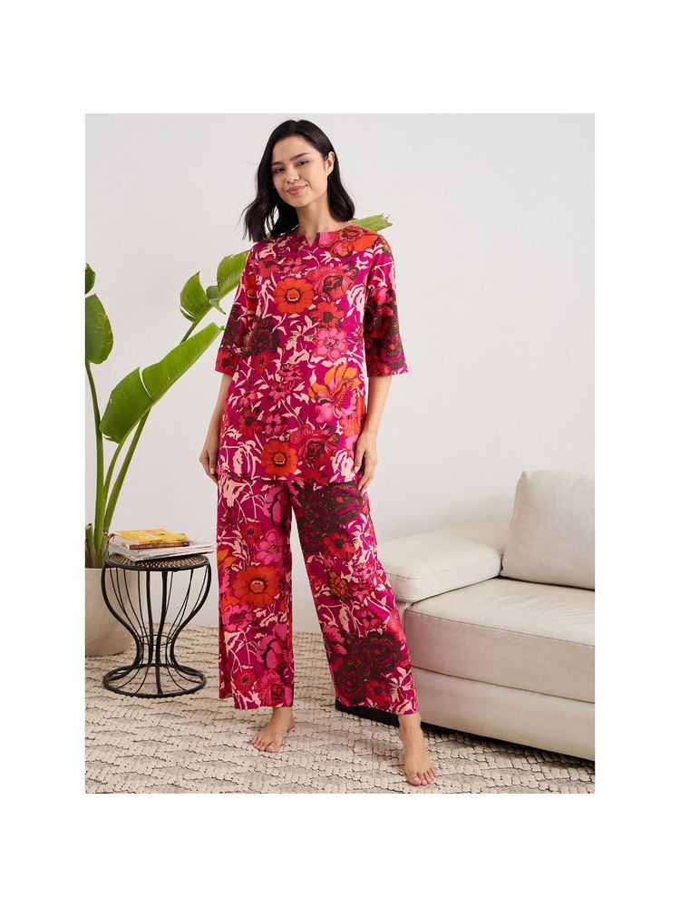 July Nightwear Cotton Fuchsia Long Kurti & Pyjama For Women-picture-26