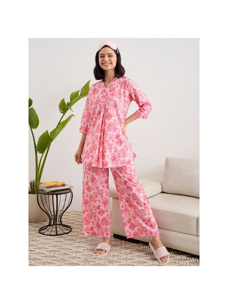 July Nightwear Cotton Pink Long Kurti & Pyjama For Women-image-38