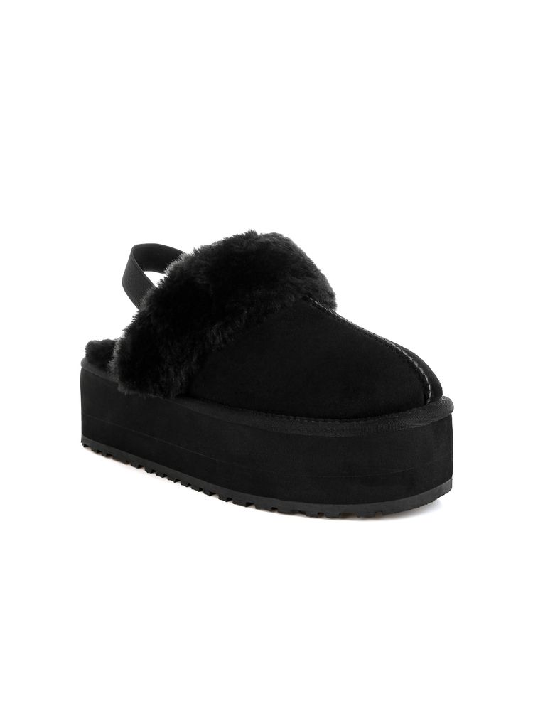 London Rag Black Faux Fur Trim Platform Classic Slingback Heels-image-3