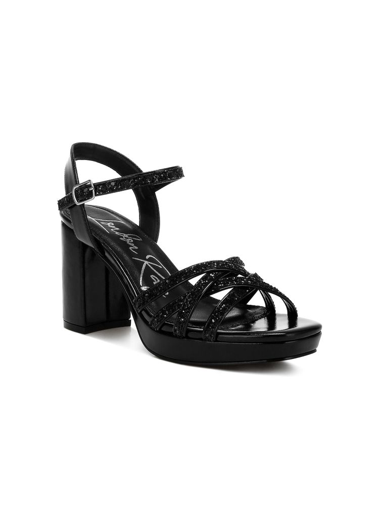London Rag Black Glitter Strappy Block Sandal Heels-picture-12