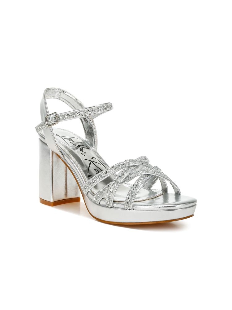 London Rag Silver Glitter Strappy Block Sandal Heels-picture-14