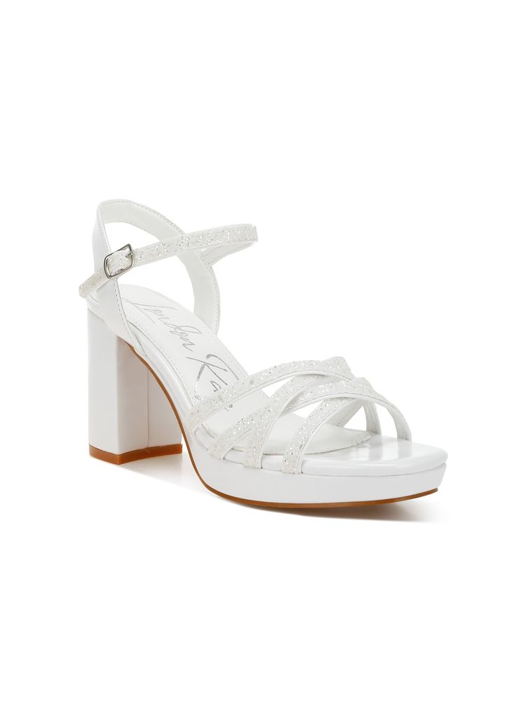 London Rag White Glitter Strappy Block Sandal Heels-image-43