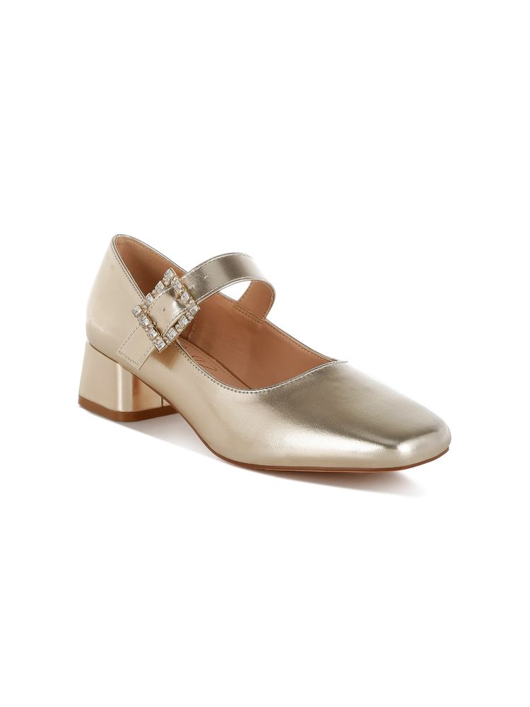 London Rag Gold Diamante Brooch Metallic Mary Jane Pump Heels-picture-18