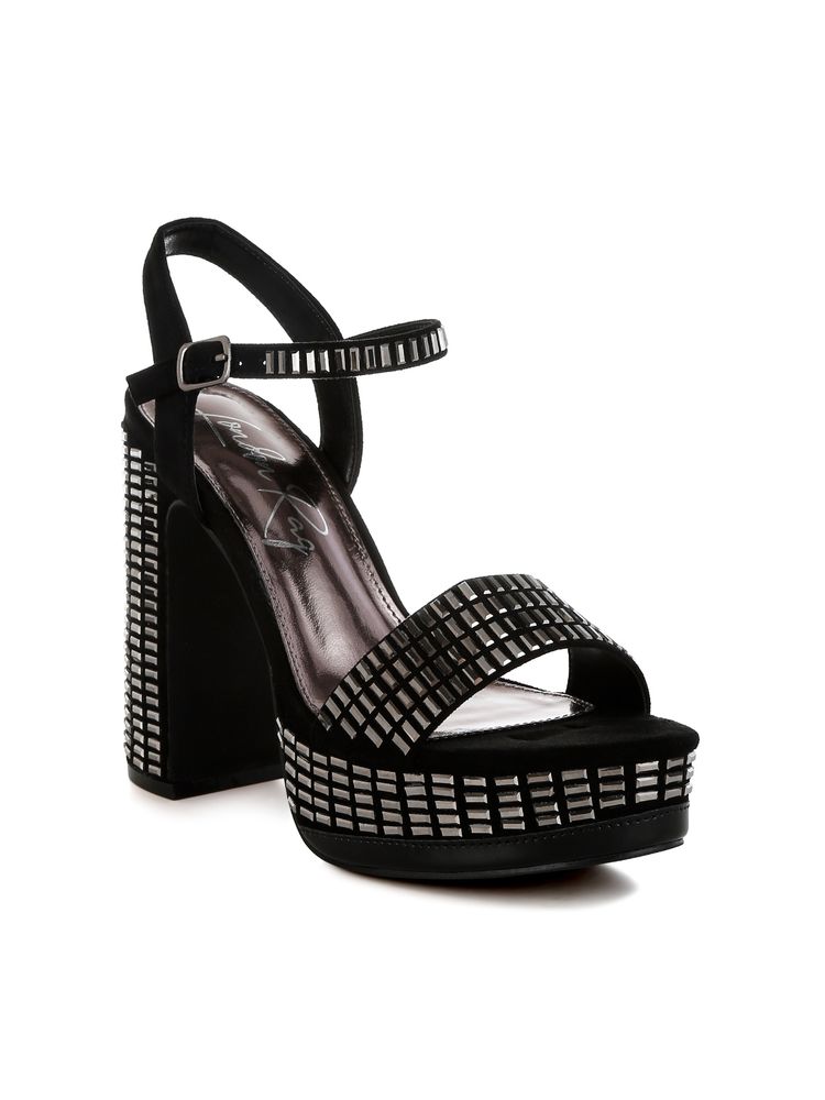London Rag Black Rhinestones Embellished Ankle Strap Sandal Heels-picture-43