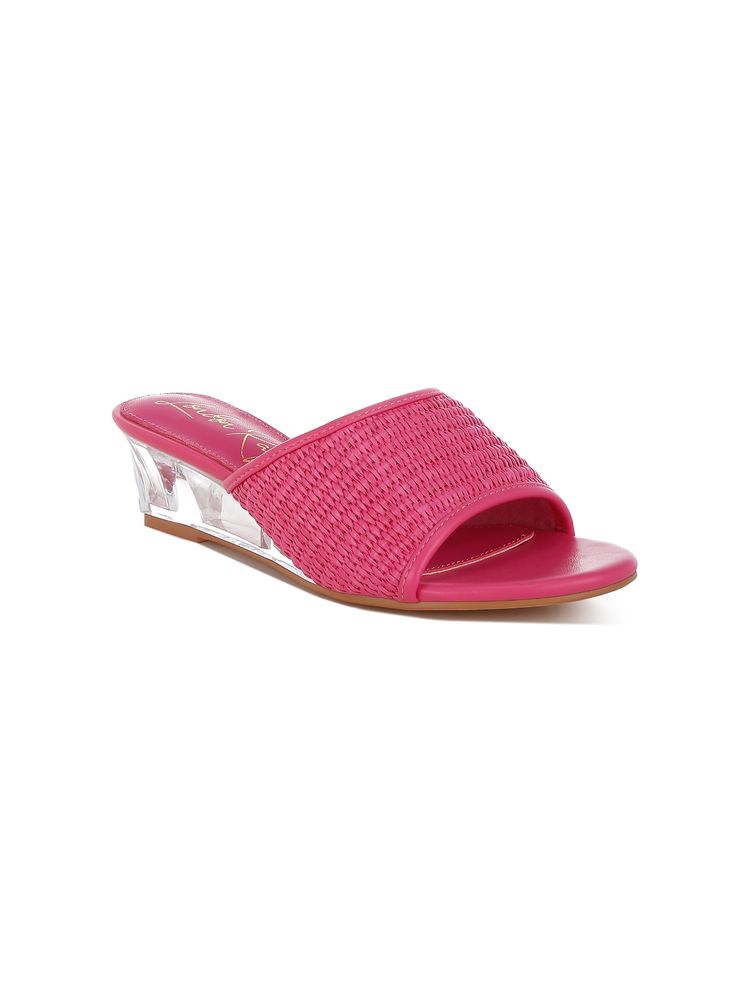 London Rag Pink Raffia Clear Heel Wedge Heels-picture-25