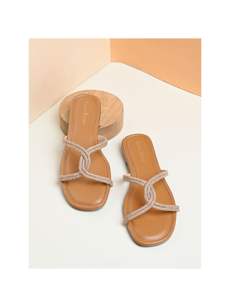 Louis Stitch Women Peach Pink Open Toe Cross Strap Lightweight Flats-picture-13