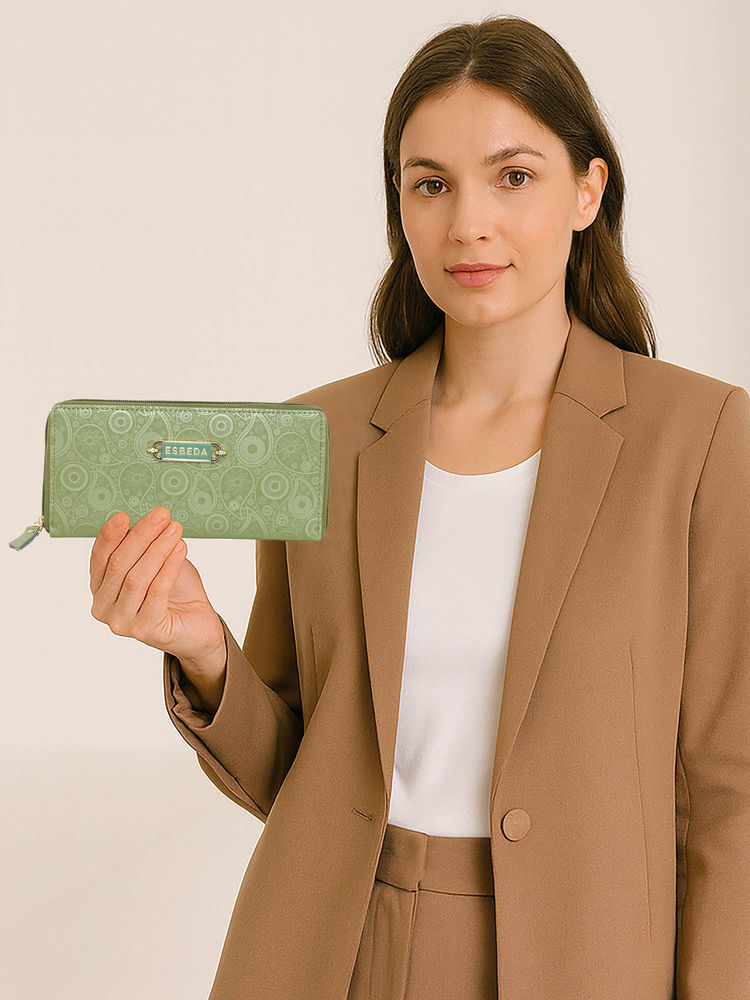 ESBEDA Olive Color Blossom Weave Wallet For Women-image-19