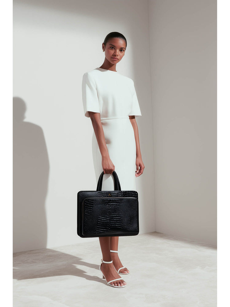 akinna verona signature business bag - glossy croc finish with laptop compartment