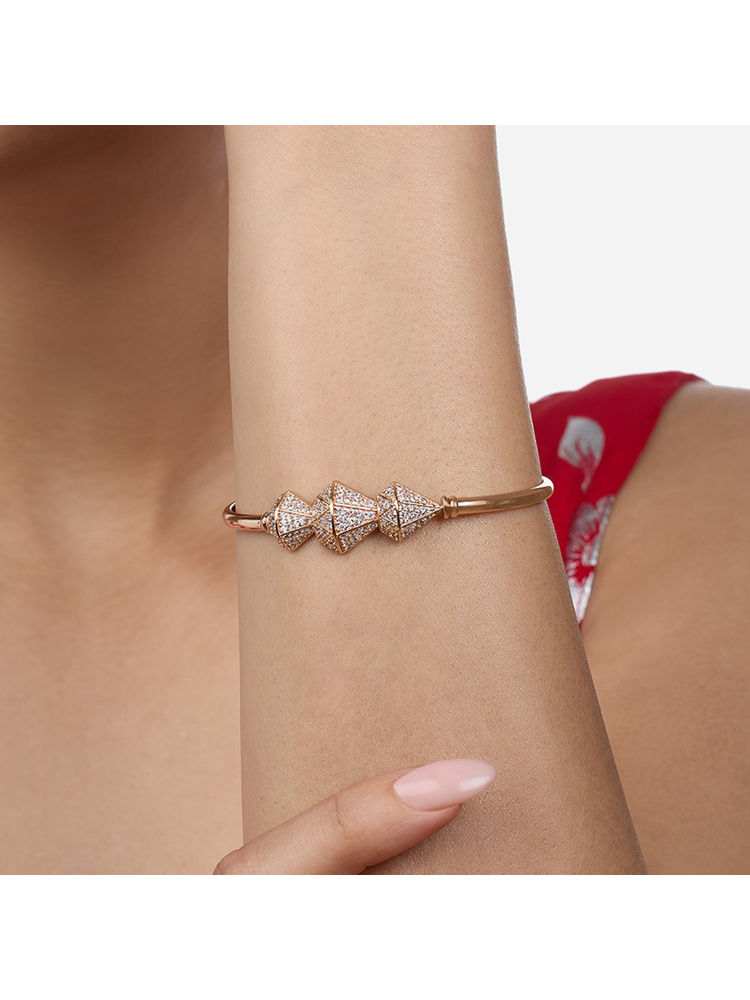 Zaveri Pearls Rose Gold Tone Cubic Zirconia Diamond Shape Kada Bracelet-picture-26