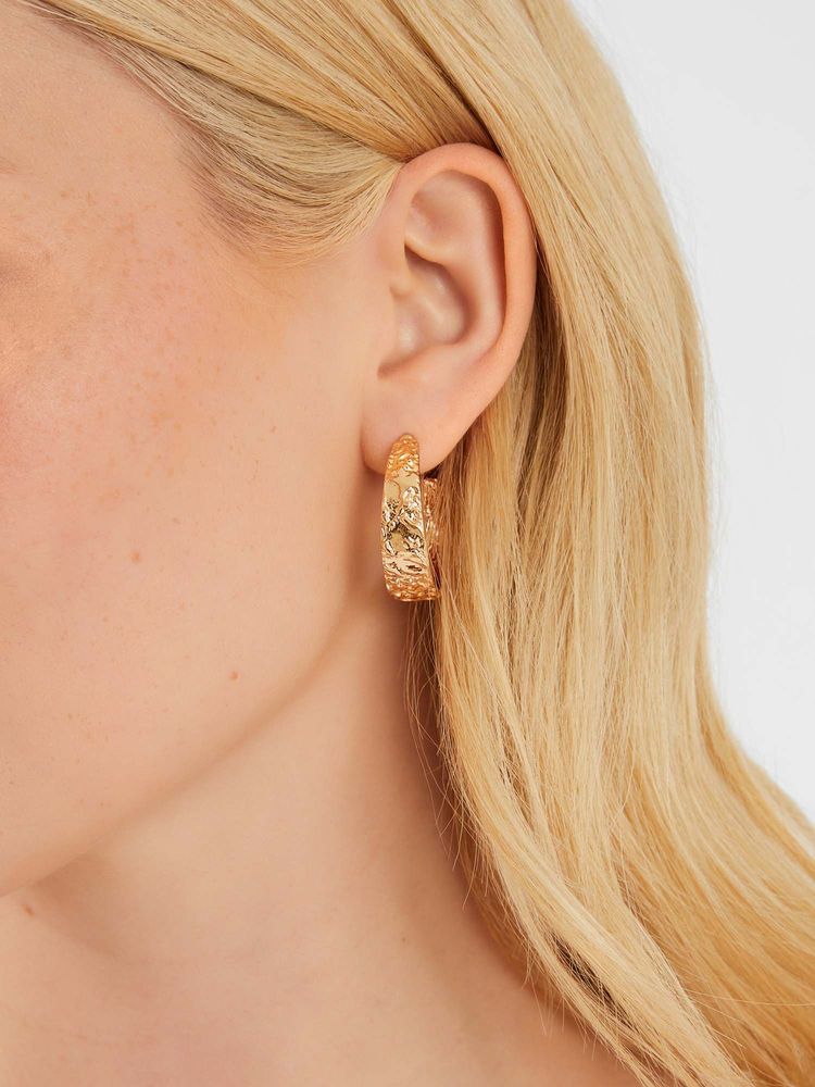 Accessorize London Gold Molten Hoop Earrings-image-39